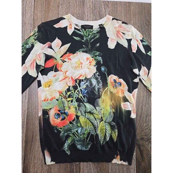 TED BAKER London Women's US 4 Crew Neck Pullover Sweater Floral Cotton - Picture 3 of 9